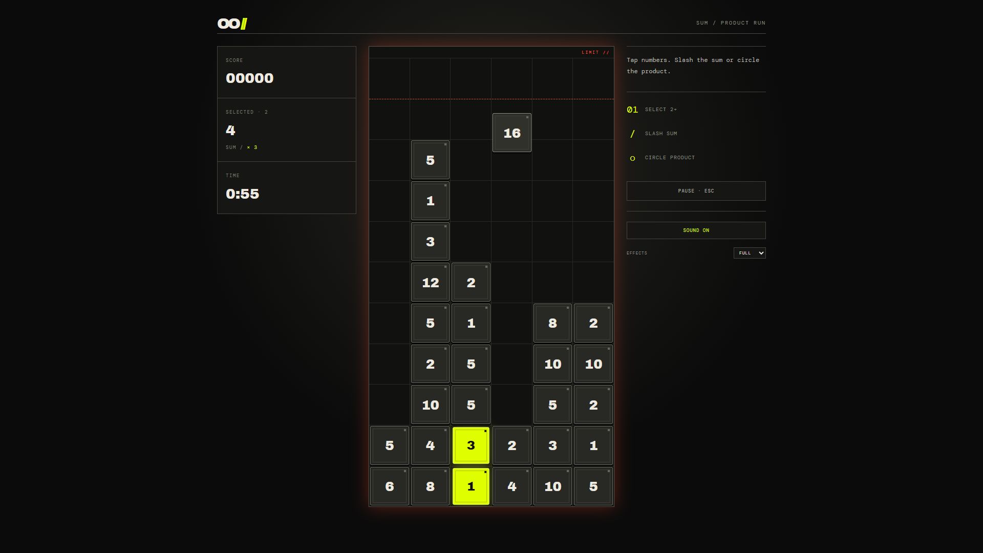 OO// alpha gameplay: falling number blocks with selected operands